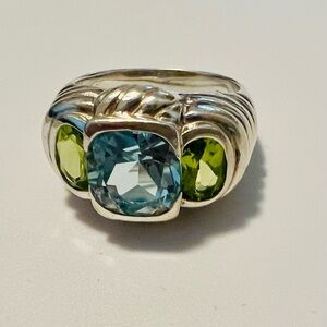 Judith Ripka Blue Topaz and Peridot Ring